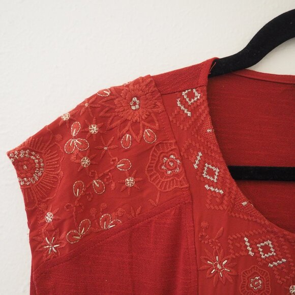 Anthropologie Akemi + Kin Arcana Rust Embroidered Top sz S - Picture 7 of 8